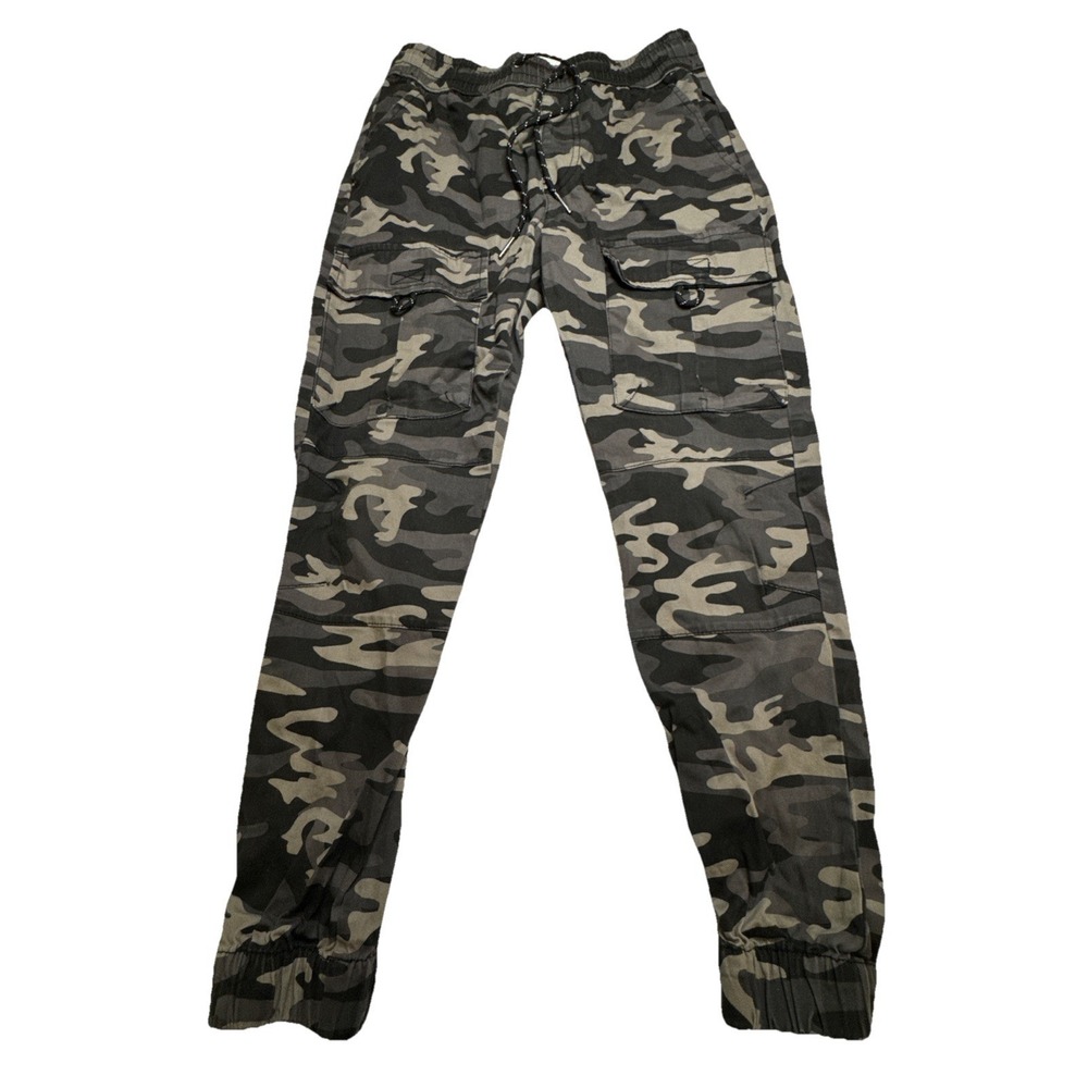 Ring of Fire Mens Camo Cargo Jogger Pants Grey Black Camouflage RYB1042 Size S